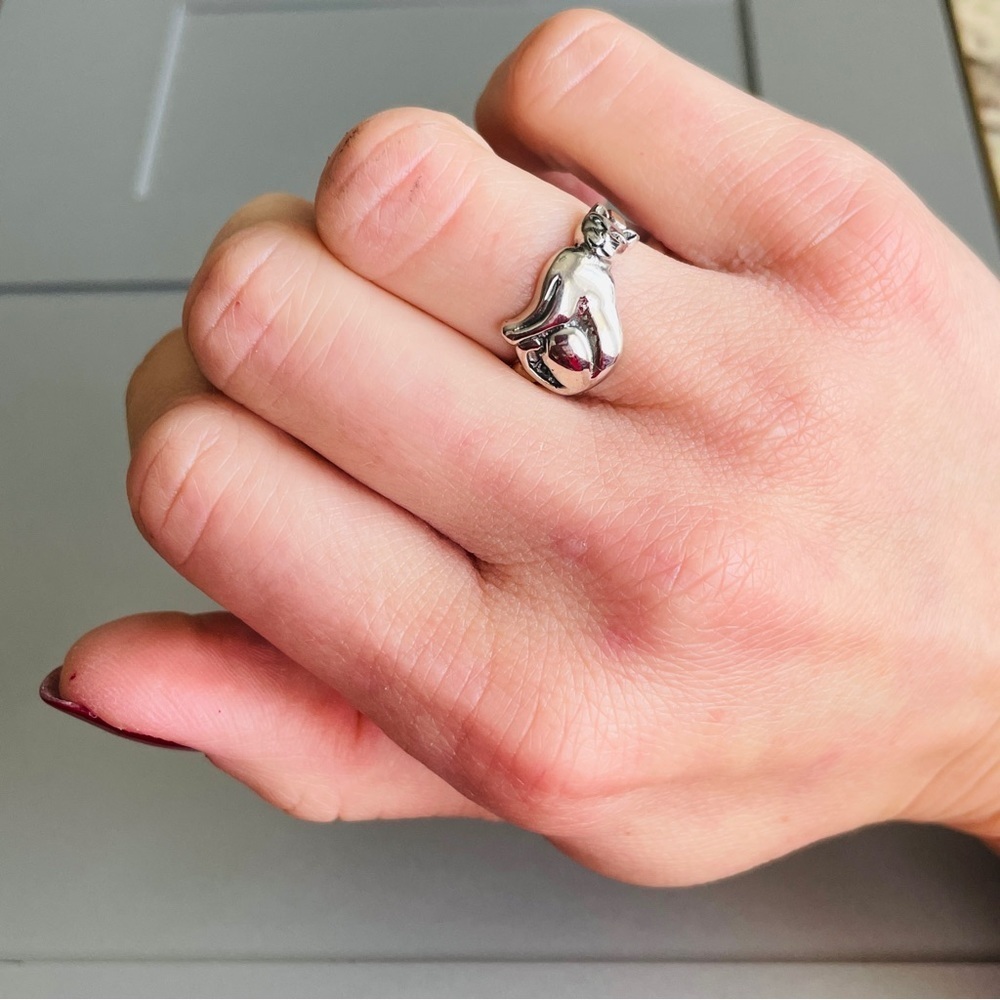 Kitty Cat Horizontal Sterling Silver Ring Available in Sizes 7, 8, 10 - Picture 2 of 13